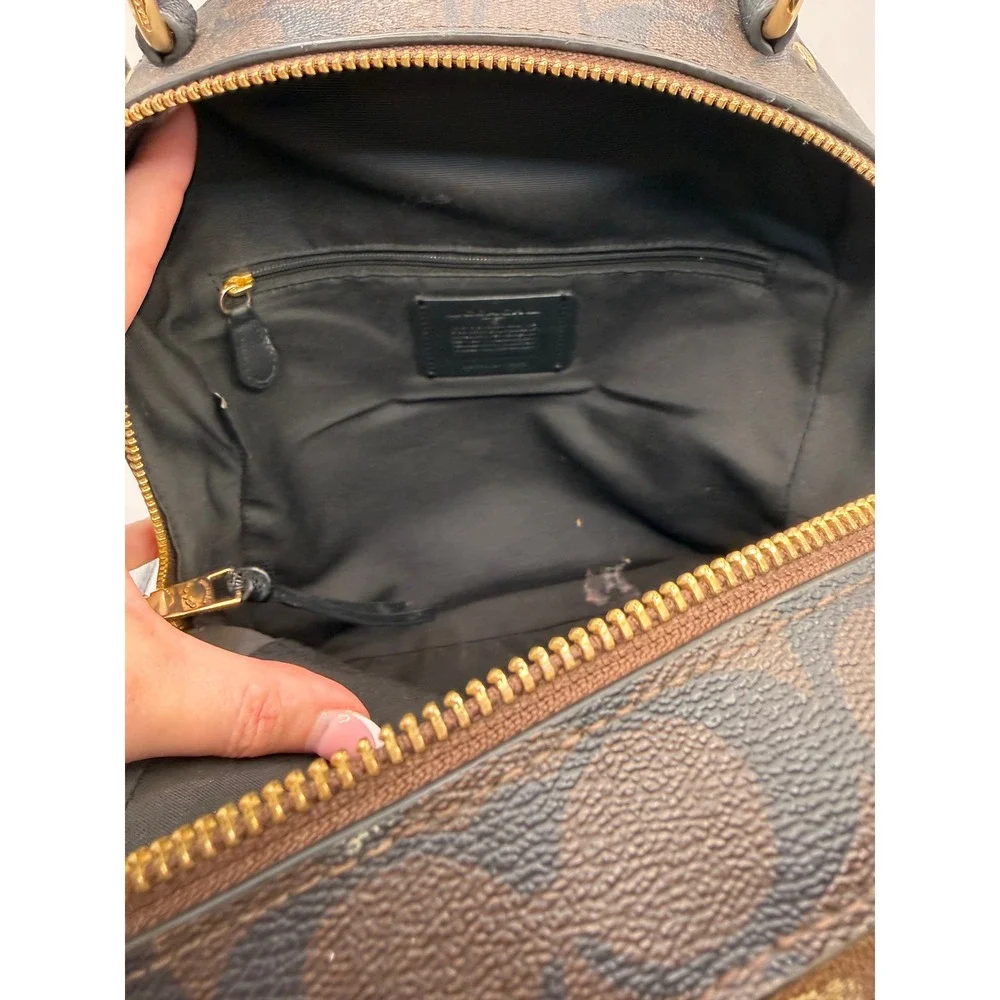 Coach Jordyn Backpack Women Medium Brown Beige Signature Coated Canvas Logo